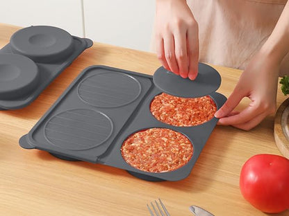 AUOON Silicone Burger Press for 4.5" 1/4-1/3 lb Patties - 4 in 1 Hamburger Press Patty Maker for Kitchen BBQ, Non-Stick Burger Patty Mold for Beef Veggie, Dishwasher Safe & Freezer Storage (Red)