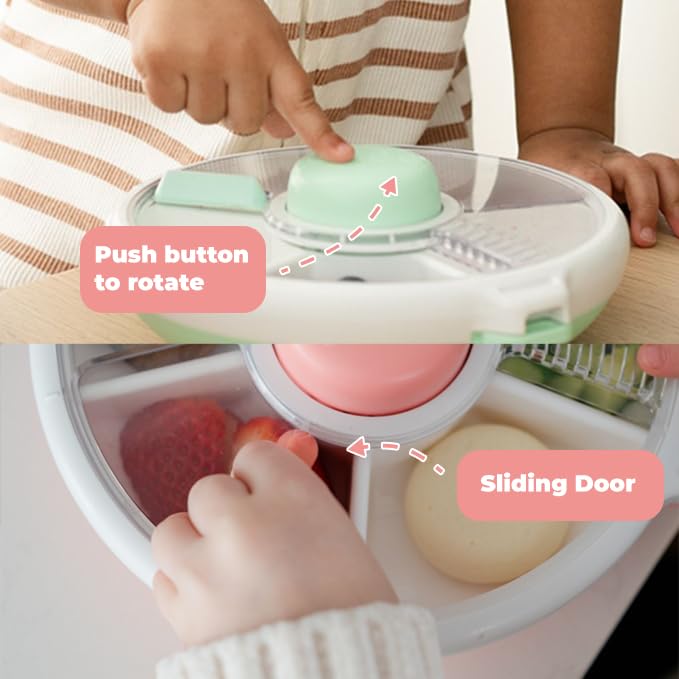 GoBe Kids Small Snack Spinner Flip Bundle with Hand Strap and Sticker Sheet - Reusable Snack Container with 5 Compartment Dispenser and Lid | BPA/PVC Free | Dishwasher Safe | No Spill - Coral Pink
