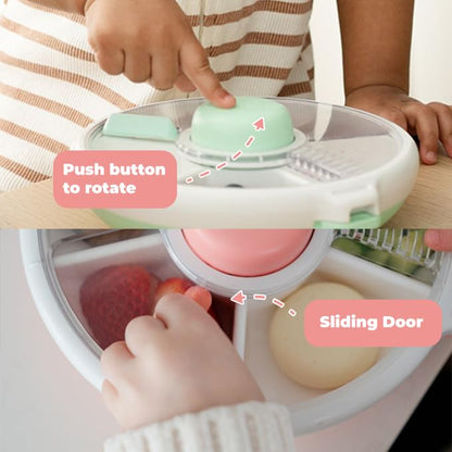 GoBe Kids Small Snack Spinner Flip Bundle with Hand Strap and Sticker Sheet - Reusable Snack Container with 5 Compartment Dispenser and Lid | BPA/PVC Free | Dishwasher Safe | No Spill - Coral Pink