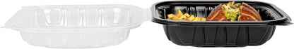 Thermo Tek 40 Ounce Clamshell Containers, 50 Disposable Take Out Boxes - 3 Compartments, Ventilated Lids, Black Plastic Meal Prep Containers, Microwavable, For Pasta Or Salads - Restaurantware