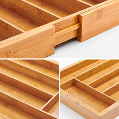 Utoplike Bamboo Expandable Kitchen Drawer Organizer, Adjustable Utensil Holder and Cutlery Tray Organiser, Drawer Divider for Silverware, Flatware, Knives in Kitchen, Bedroom, Living Room, 5 Slot