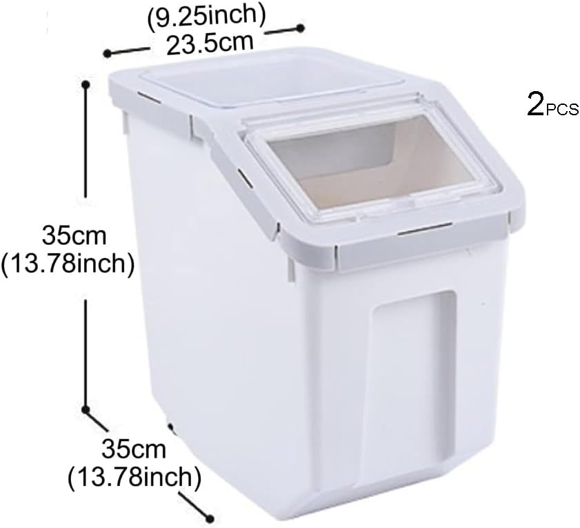 RUIAN Dog Food Storage Container Airtight Dry Cat Food Bin with Measuring Cup and Handle, Holds About 10-20 lb Depending on Kibble Size, BPA Free Pet Food Storage Container(Grey&Pink, 2Pcs)