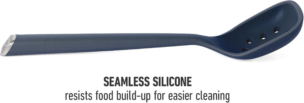 Calphalon Edge Silicone Spoon, Flexible Silicone Cooking Spoon with Reinforced Core, Heat-Resistant Nonstick-Safe Kitchen Spoon for Stirring, Mixing & Serving, Navy