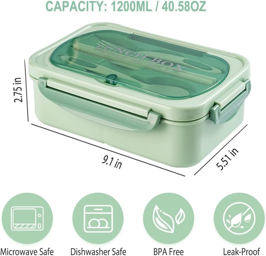 NatraProw Bento Box for Adult, 1200 ML Lunch Containers, LeakProof Lunch Box with Utensils, BPA Free, 3 Compartment Bento Box Microwave Safe, Khaki
