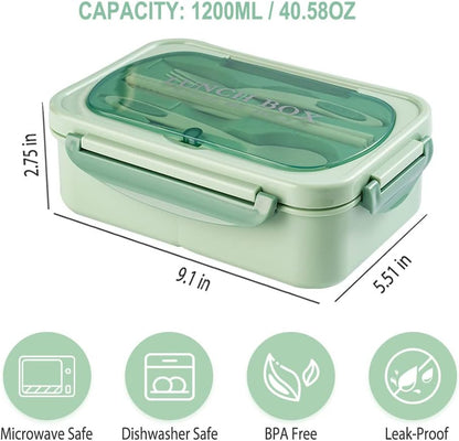 NatraProw Bento Box for Adult, 1200 ML Lunch Containers, LeakProof Lunch Box with Utensils, BPA Free, 3 Compartment Bento Box Microwave Safe, Khaki