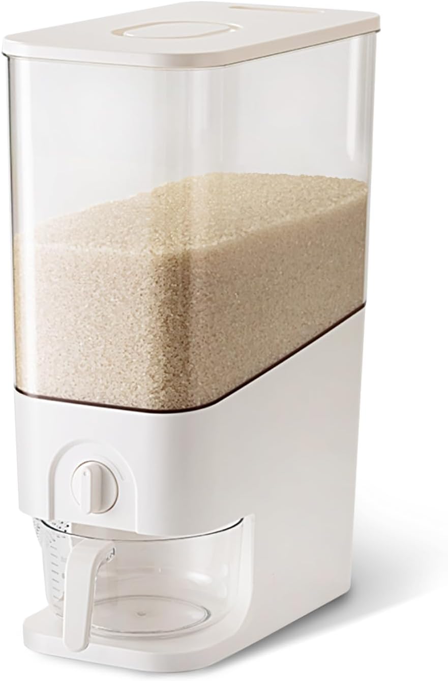 22-25lbs Rice Dispenser, 10.5 Qt/10L/25 lbs Grain Storage Container with Measuring Cup Cereal Dispenser Cereal Bucket for Kitchen Pantry Organization
