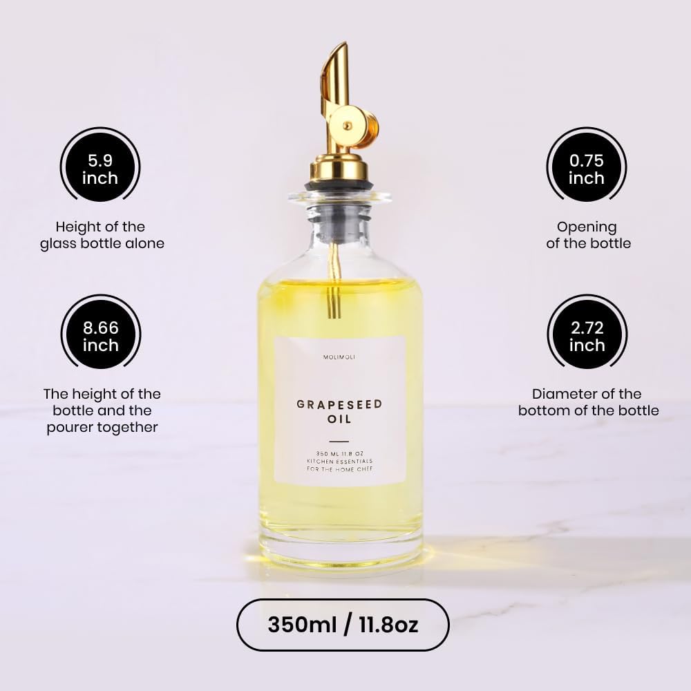 Molimoli - Premium Olive Oil Dispenser Bottles for Kitchen with Pourer - Oil and Vinegar Dispenser Set, Glass Dispenser for Kitchen, Dispenser Bottle of 350ml