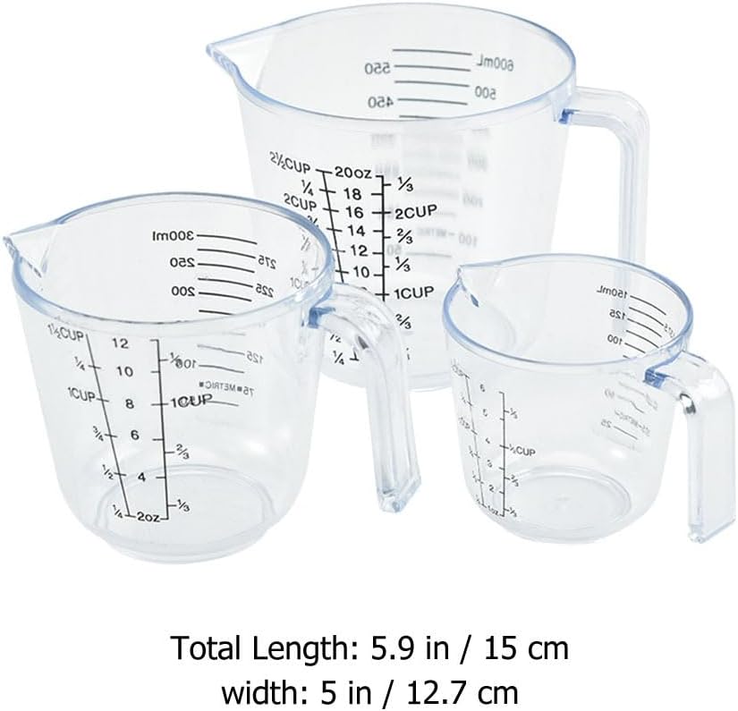 HEMOTON 3 Piece Plastic Measuring Cup Set, Clear, Strong Food Grade, Liquid Heavy Glass Wine Glass for Kitchen Cooking Baking (Transparent, 5oz/10oz/20oz)