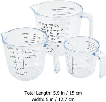 HEMOTON 3 Piece Plastic Measuring Cup Set, Clear, Strong Food Grade, Liquid Heavy Glass Wine Glass for Kitchen Cooking Baking (Transparent, 5oz/10oz/20oz)