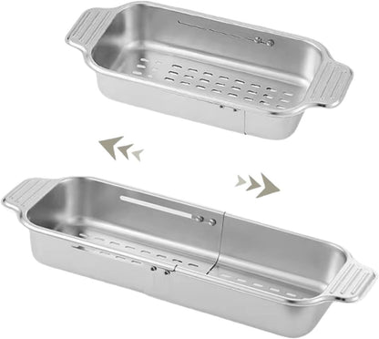 Extendable Over the Sink Colander Strainer Basket, Stainless Steel Retractable Kitchen Sink Basket - Wash Vegetables, Fruits, Drain Pasta and Dry Dishes XL (XL)