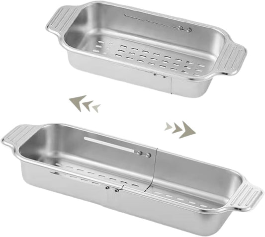 Extendable Over the Sink Colander Strainer Basket, Stainless Steel Retractable Kitchen Sink Basket - Wash Vegetables, Fruits, Drain Pasta and Dry Dishes XL (XL)