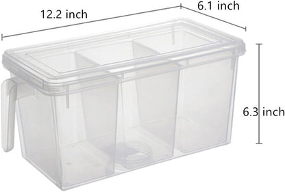 2 Pack Plastic Divided Veggie Storage Containers with Lids and Handles for Fridge Storage Organizer Boxes for Refrigerator Produce Beans Fruits Organzation