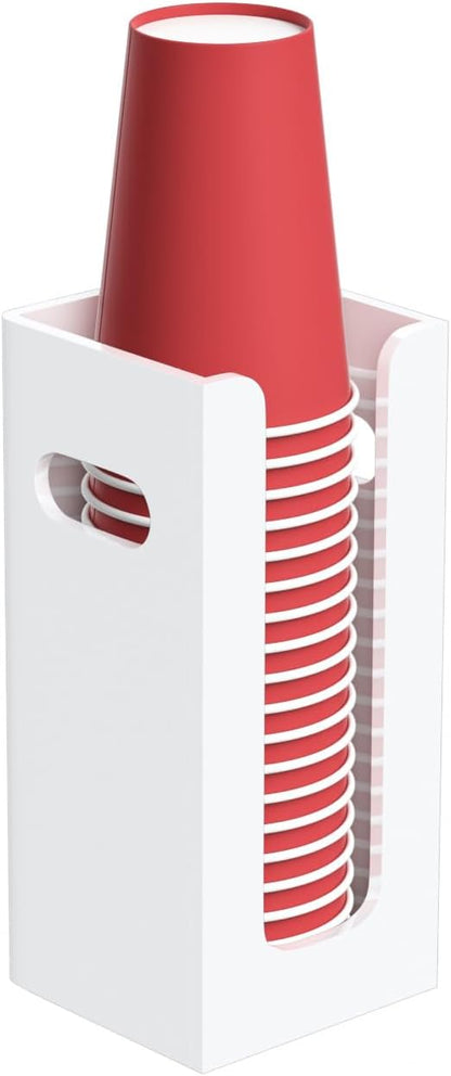 Disposable Coffee Cup Dispenser with Handles, Countertop or Wall Mount Hot/Cold Drink Cup and Lid Holder - Bathroom/Kitchen/Office Acrylic Cup Lid Storage Organizer (1 Compartment, Clear)
