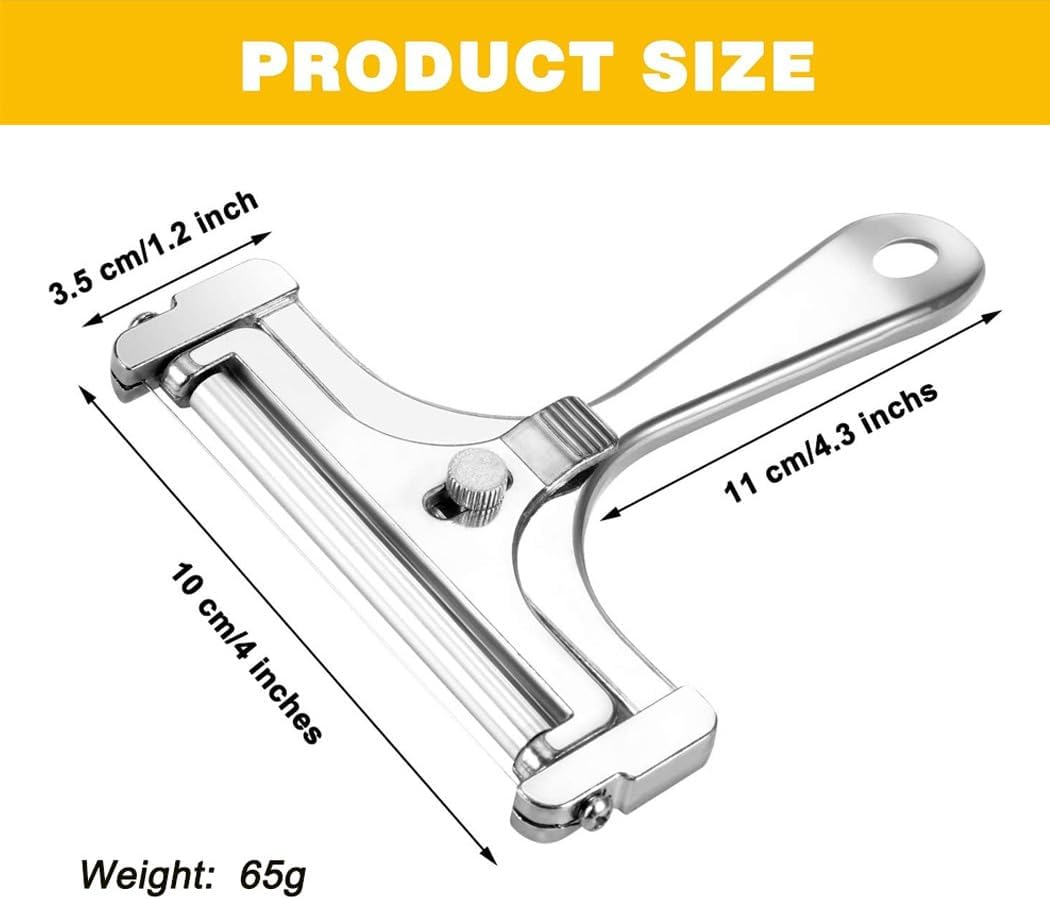 Cheese Slicer with Stainless Steel Wire - Adjustable Hand Held Cheese Cutter- Premium Cheese Shaver for Mozzarella, Cheddar, Gruyere - Cheese Cutter with Wire