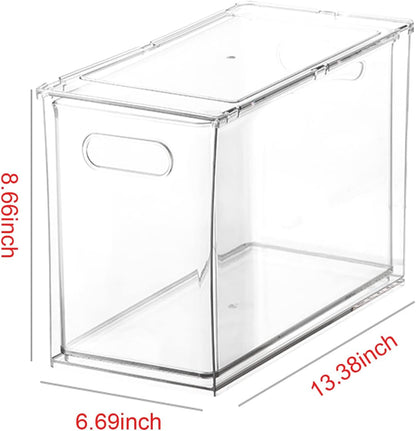 Abiudeng 2 Pack Stackable Refrigerator Organizer Bins with Pull-out Drawer, Drawable Clear Fridge Drawer Organizer with Handle, Plastic Kitchen Pantry Storage Containers