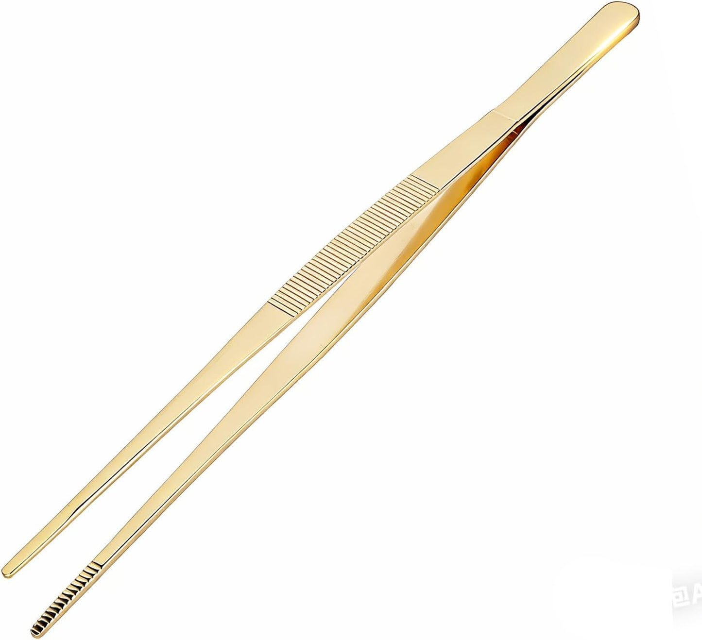 12" Stainless Steel Extra Long Tweezer, Precision Serrated Tips Metal Chef Tweezer Non-slip Kitchen Serving Tong for Food Cooking Baking Grilling Plating BBQ (Gold)