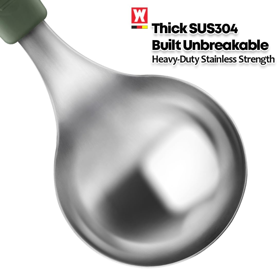 Short Stainless Steel Ladle 220mm (8.6”) – SUS304 Thick Deep Bowl Head with Soft-Grip Silicone Handle – Lightweight Mini Soup & Serving Spoon for Cooking – 5 Color Options (Gray)