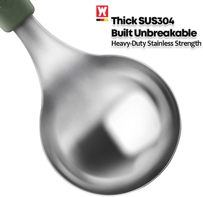 Short Stainless Steel Ladle 220mm (8.6”) – SUS304 Thick Deep Bowl Head with Soft-Grip Silicone Handle – Lightweight Mini Soup & Serving Spoon for Cooking – 5 Color Options (Gray)