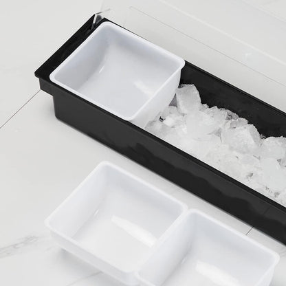 Ice Cooled Condiment Serving Container-6 Compartment Chilled Garnish Tray Bar Caddy with Hinged Lid (6 Compartments)