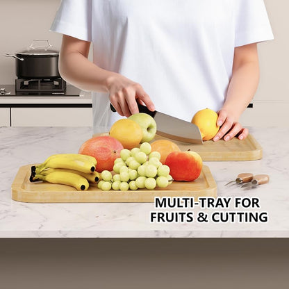 2-Pack Charcuterie Board with Lid 4" Heightened Lid - 14.2" & 13.4" Bamboo Trays Entertaining - Housewarming Warming Gifts New Home, Gifts for Women - Large Food Platter