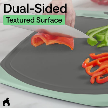 GORILLA GRIP BPA-Free Reversible Kitchen Cutting Board Set of 3, US Designed, Nonporous, Juice Grooves Catch Liquid, Slip Resistant Border, Dishwasher Safe, Durable Large Food Chopping Boards, Black