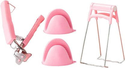 Yajuyi Dish Plate Clip Tongs Silicone Cooking Pinch Bowl Gripper Anti Hot, Pink Combo Set, 18.5x8.5cm