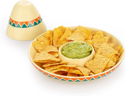 Balvi Mexican Chip and Dip Platter: Hand-painted Ceramic, Tropical Style, Sombrero Pattern, Large Size, Glossy Finish, Reusable, Ideal for Party Appetizers and Snacks