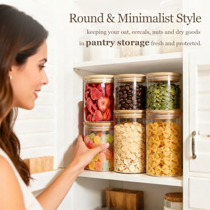 ComSaf 2Pcs Large Glass Storage Containers with Lids 4Qt, 1 Gallon Wide Mouth Flour Sugar Storage Containers, Large Capacity and Sealed for Rice, Cereal, Oat, Easy Clean and Scoop, Pantry Organization