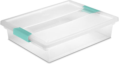 Sterilite Deep Clip Box, Stackable Small Storage Bin with Latching Lid, Plastic Container to Organize Paper, Office, Home, Clear Base and Lid, (Pack of 4)
