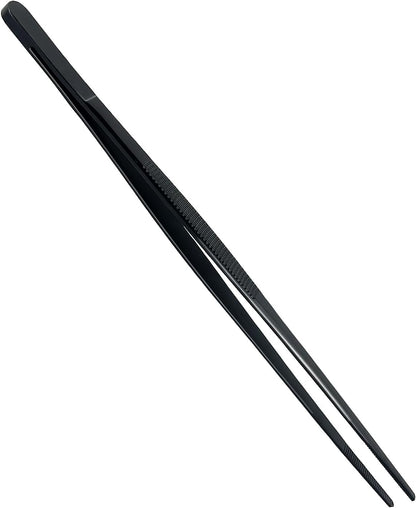 8-Inch Plating Tweezers Culinary Kitchen Tweezer Stainless Steel, Black Offset Tweezers for Cooking Food Design (8-Inch Offset Design)
