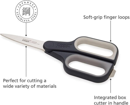 Joseph Joseph PowerGrip Kitchen Shears Scissors with Thumb Grip and Herb Stripper Separates for Cleaning Japanese Stainless-Steel, White/Green
