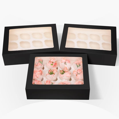 Bakepacker Auto-pop up 12 Cupcake Containers 6-Packs Brown Cupcakes Carrier, 12 Cupcake Boxes with Window 13"x10"x3.5"