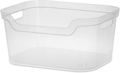 Clear Plastic Storage Bin, Large Open Organizer Bin with Handles, 14.25" L Easy Access Pantry & Closet Organizer, See-Through Container for Home Office