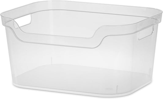 Clear Plastic Storage Bin, Large Open Organizer Bin with Handles, 14.25" L Easy Access Pantry & Closet Organizer, See-Through Container for Home Office