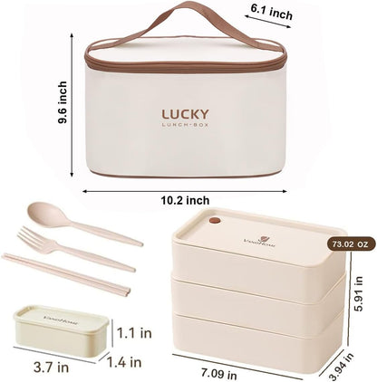 3 Compartments Bento Lunch box with Soup Bowl, Insulated Lunch Bag and Portable Utensils, Stainless Steel Camera Lunch Containers，Leak Proof Bento Box for Kids Adults Men Women…