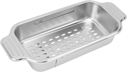 AYNEFY Extendable Over The Sink Basket Expandable Stainless Steel Colander 304 Food Grade Strainer for Washing Vegetables Fruits Pasta Dishes with Rubber Grip Handles (S)