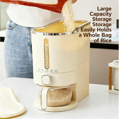 Rice Bucket With Measuring Cup,Kitchen Grain Storage Dispenser,Pantry & Home Dry Goods Container (22-Pound)