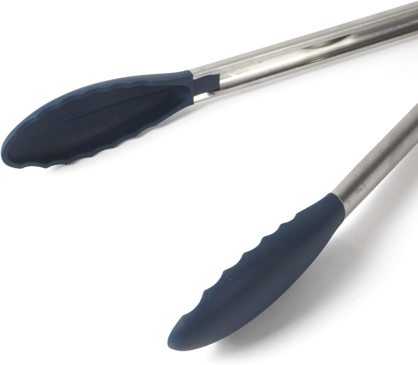 Calphalon Edge Tongs Set, 2-Piece Stainless Steel Kitchen Tongs Set with Silicone Heads, Includes 9-Inch & 12-Inch Heat-Resistant Locking Tongs for Cooking, Grilling & Serving, Taupe