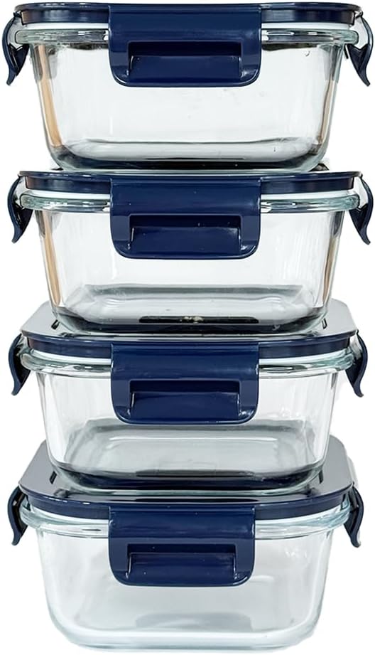 16oz Square Glass Food Storage Containers With Lids, 2 Cup Square Glass Food Containers With Lids, BPA free Small Meal Prep Bowls for leftovers, Dishwasher, Freezer Safe (8Pack)