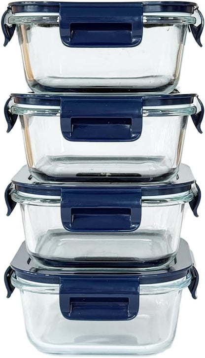 16oz Square Glass Food Storage Containers With Lids, 2 Cup Square Glass Food Containers With Lids, BPA free Small Meal Prep Bowls for leftovers, Dishwasher, Freezer Safe (8Pack)