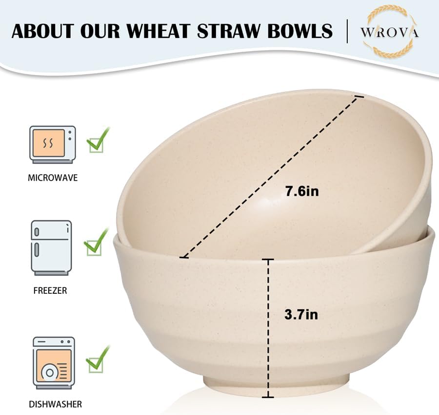 Wheat Straw Bowl Sets,8 PCS Unbreakable Cereal Bowl 26 OZ,Microwave and Dishwasher Safe Bowls,Bowl Sets for Camping and Picnic BPA Free Colorful Salad Bowls for Serving Soup,Oatmeal and Fruit Etc…