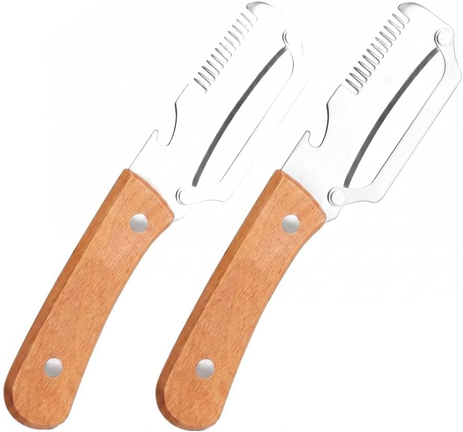 Multi-Functional Vegetable Peeler with Julienne Slicer & Bottle Opener, Stainless Steel Blade & Wooden Handle, Ergonomic Kitchen Tool for Peeling, Slicing & Shredding Fruits & Veggies (Style-A, 1PC)