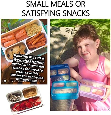 Small Snack Containers for Kids Toddlers - 3 Compartments (Set of 2) - Leak-Proof Reusable Boxes with Lids - BPA-Free Plastic Mini Bento Lunch Box - Holds 2 Cups Capacity (Pastel Blue+Teal Sparkle)