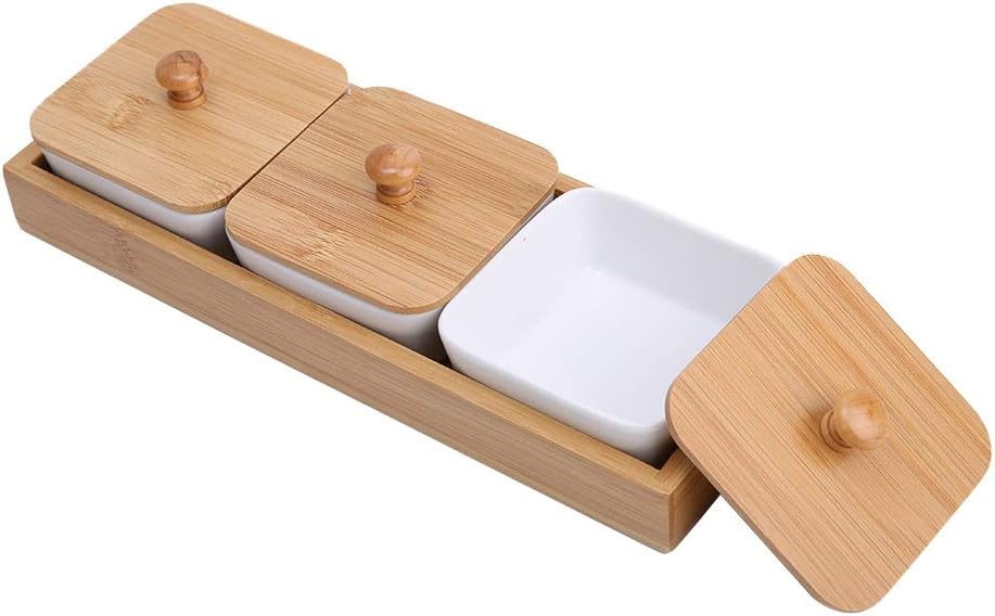 Ceramic Snack Serving Tray Compartment Serving Platter with Lid and Pallets Removable Container Food Storage for Appetizer Condiments Nuts(3 Grid)