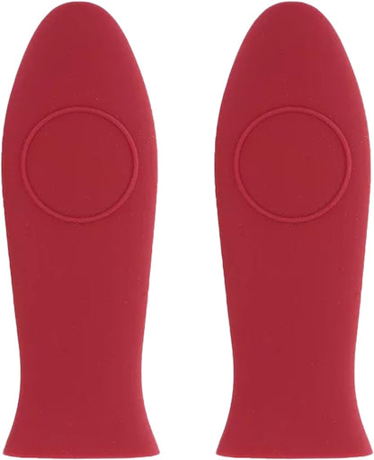 2 Pack Silicone Pan Handle Sleeve, Heat Resistant Cast Iron Skillet Handle Covers for Pots and Pans, Assist Handle Holder Grip for Kitchen Frying Griddles Cookware (Red & Black)