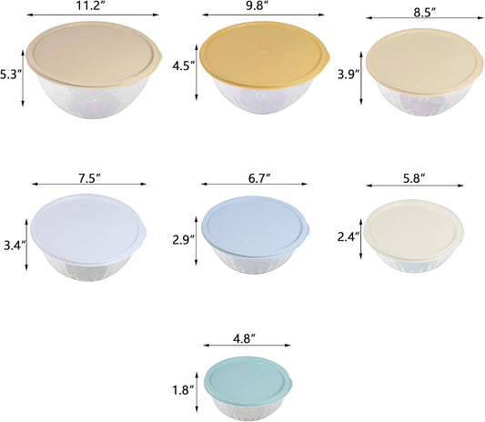 Plastic Mixing Bowls with Lids Set, Multicolor Salad Bowl Set, 7 Pieces Nesting Storage Bowls