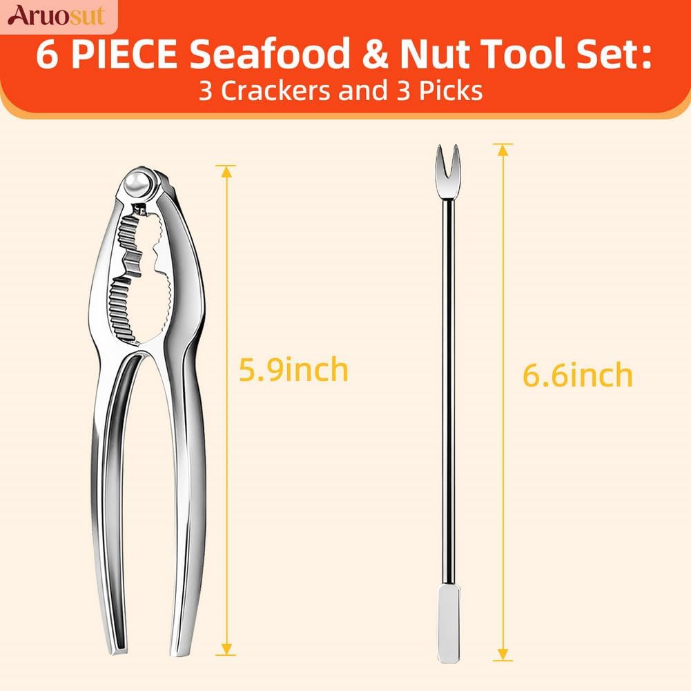 6 Pcs Lobster Crackers and Picks Set, Stainless Steel Crab Crackers Tools with Storage Box for Nut, Walnut, Crab, Seafood Boil Party Supplies and More
