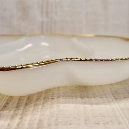 Fire King Anchor Hocking Milk Glass Relish Tray Divided Dish with Gilded Trim