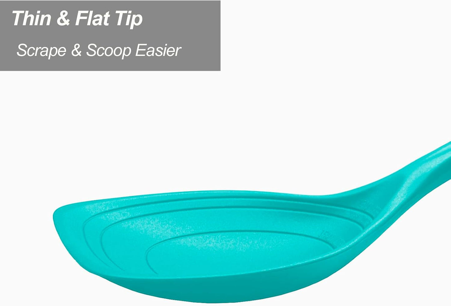 Large Silicone Cooking Spoon, Non-Stick Solid Spoon set with Deep Bolw and Measurement Mark for Mixing, Serving, Draining, Scooping, Scraping, Heat Resistant Kitchen Utensils, Black