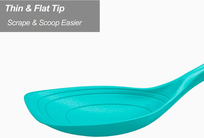 Large Silicone Cooking Spoon, Non-Stick Solid Spoon set with Deep Bolw and Measurement Mark for Mixing, Serving, Draining, Scooping, Scraping, Heat Resistant Kitchen Utensils, Black
